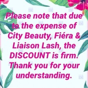 All Liaison Lash, City Beauty & Fiera Products are FIRMLY Priced.